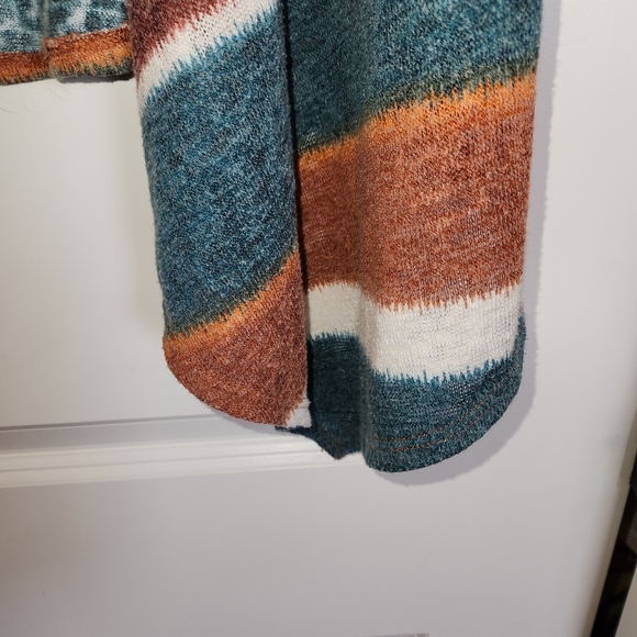 White Birch Striped Multicolor Open Front Lightweight Cardigan Size M Longline - Picture 3 of 7